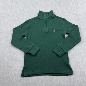 Polo Ralph Lauren Sweater Boys Youth Small 8 Green 1/4 Zip Pullover Flesh Pony